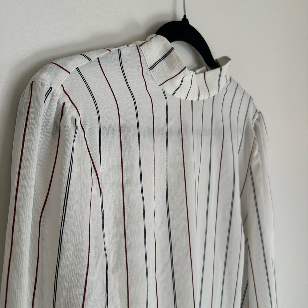 Ann Taylor Factory White Red & Black Striped High Neck Blouse Medium Women’s - Picture 3 of 6
